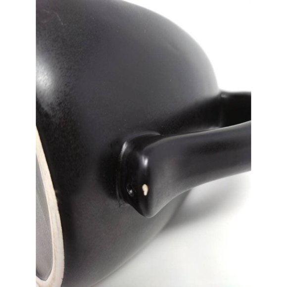 Vintage Black Tone on Tone Glazed Ceramic Pitcher Matte with Glossy Stripes Uniq - Picture 10 of 10